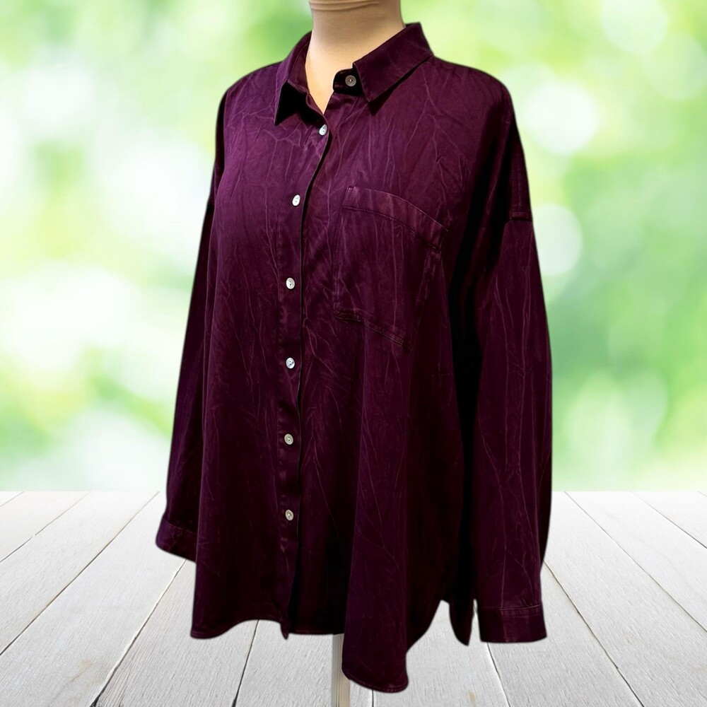 New J JILL PURE JILL Tunic Top Marbled Viscose Button Up Purple Size M